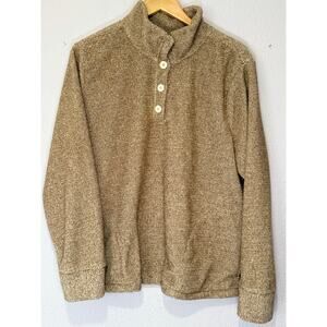 Eddie Bauer Fleece Pullover Cozy Fleece Quarter Button‎ Brown/Beige Womens Sz XL